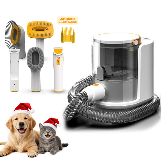 PUPPYOO Professional 5-In-1 Pet Grooming Kit with 13000Pa Vacuum for Dogs and Cats, 1.5L Dust Cup, 4M Cord, Whisper-Quiet Operation, Adjustable Guard Combs, and Hair Remover Roller