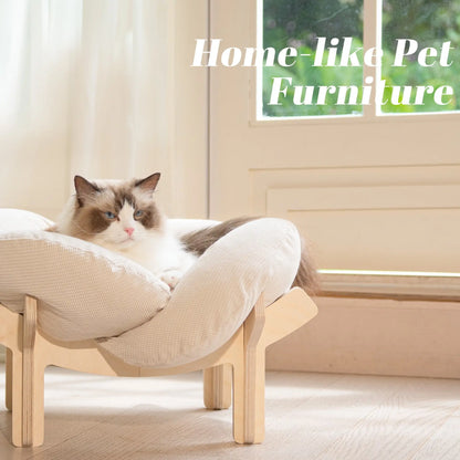 Elevated Flower Cat Bed，Wooden with Cushion， Fluffy Pet Couch Sofa for Indoor Cats and Dogs， Raised Kitty Lounge Chair， Suitable for Puppy, Cat Furniture(Large)