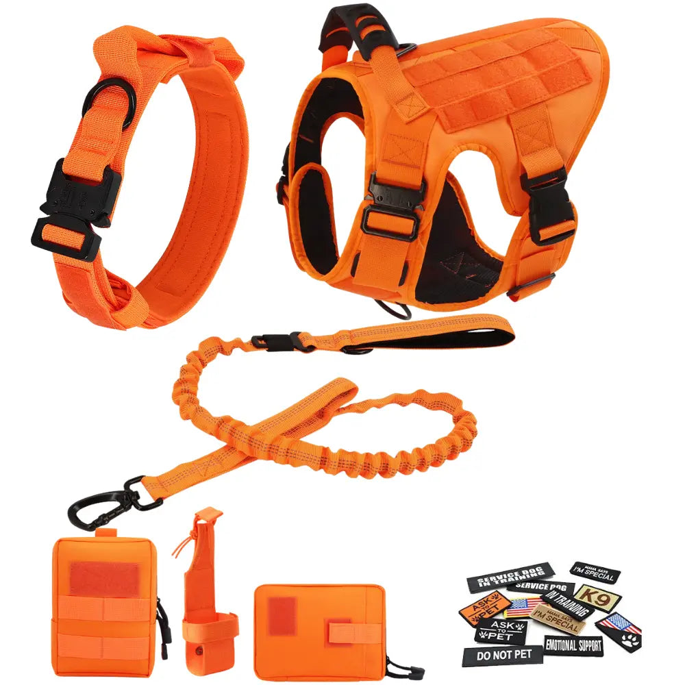 Heavy-Duty Tactical Dog Harness and Control Training Collar Set with Bungee Leash, No-Pull Military Vest for Walking, Hunting, and Training