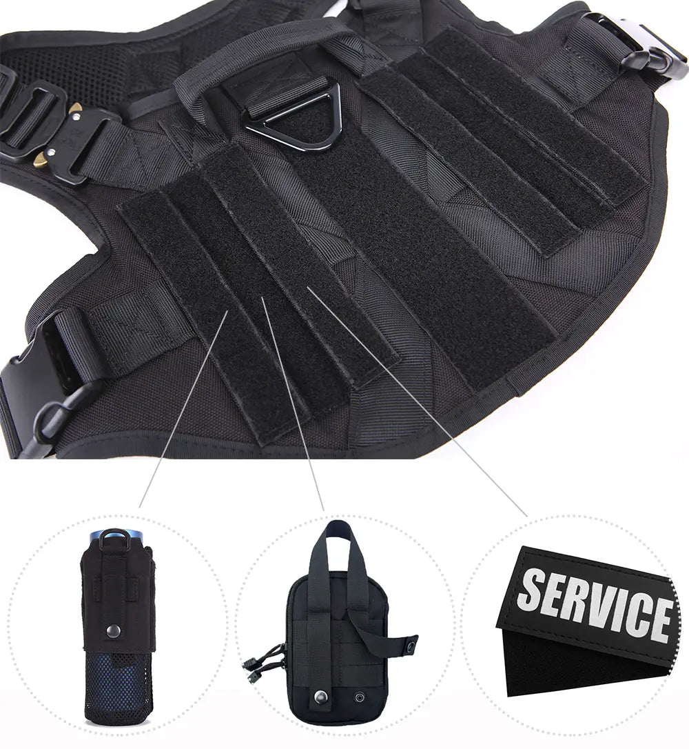 Heavy-Duty Tactical Dog Harness and Control Training Collar Set with Bungee Leash, No-Pull Military Vest for Walking, Hunting, and Training