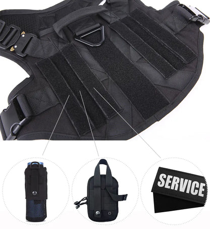 Heavy-Duty Tactical Dog Harness and Control Training Collar Set with Bungee Leash, No-Pull Military Vest for Walking, Hunting, and Training