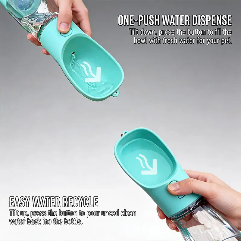     3-in-1 Portable Pet Water Bottle – Leak-Proof Travel Feeder with Poop Bag Holder