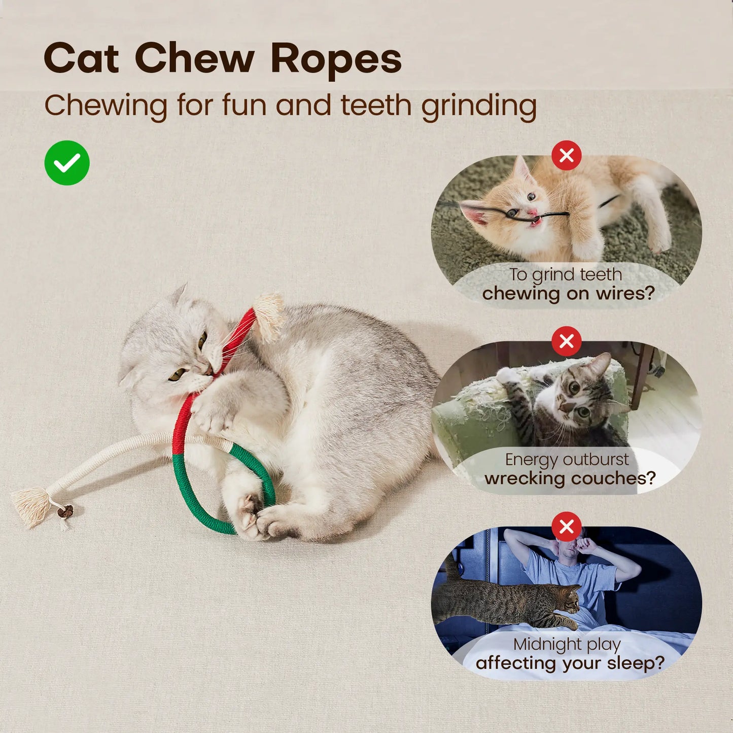     Potaroma Cat Chew Rope Toys – 3-Piece Dental Play Set for Kittens