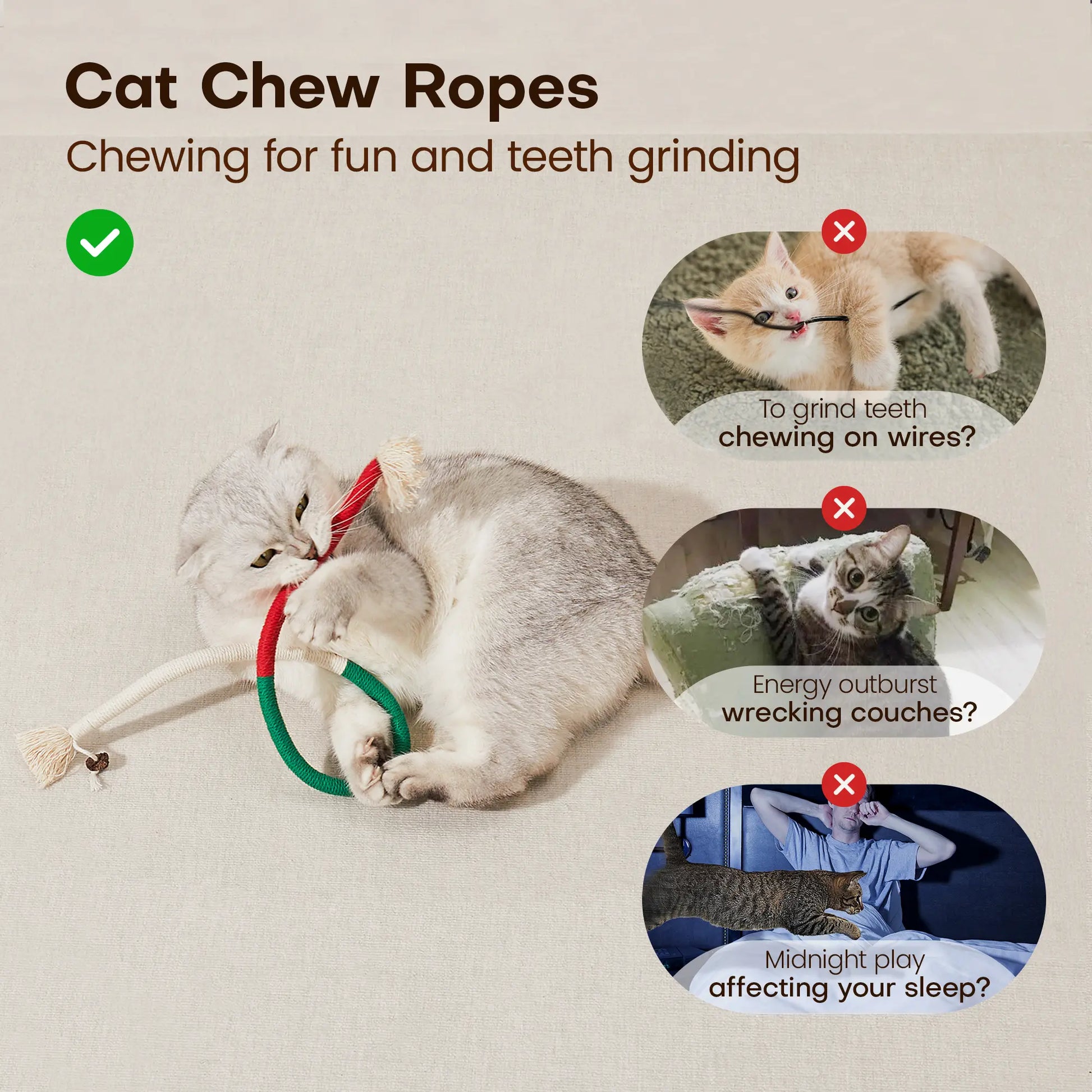     Potaroma Cat Chew Rope Toys – 3-Piece Dental Play Set for Kittens