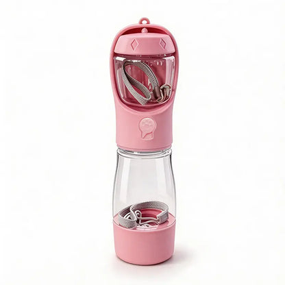     3-in-1 Portable Pet Water Bottle – Leak-Proof Travel Feeder with Poop Bag Holder