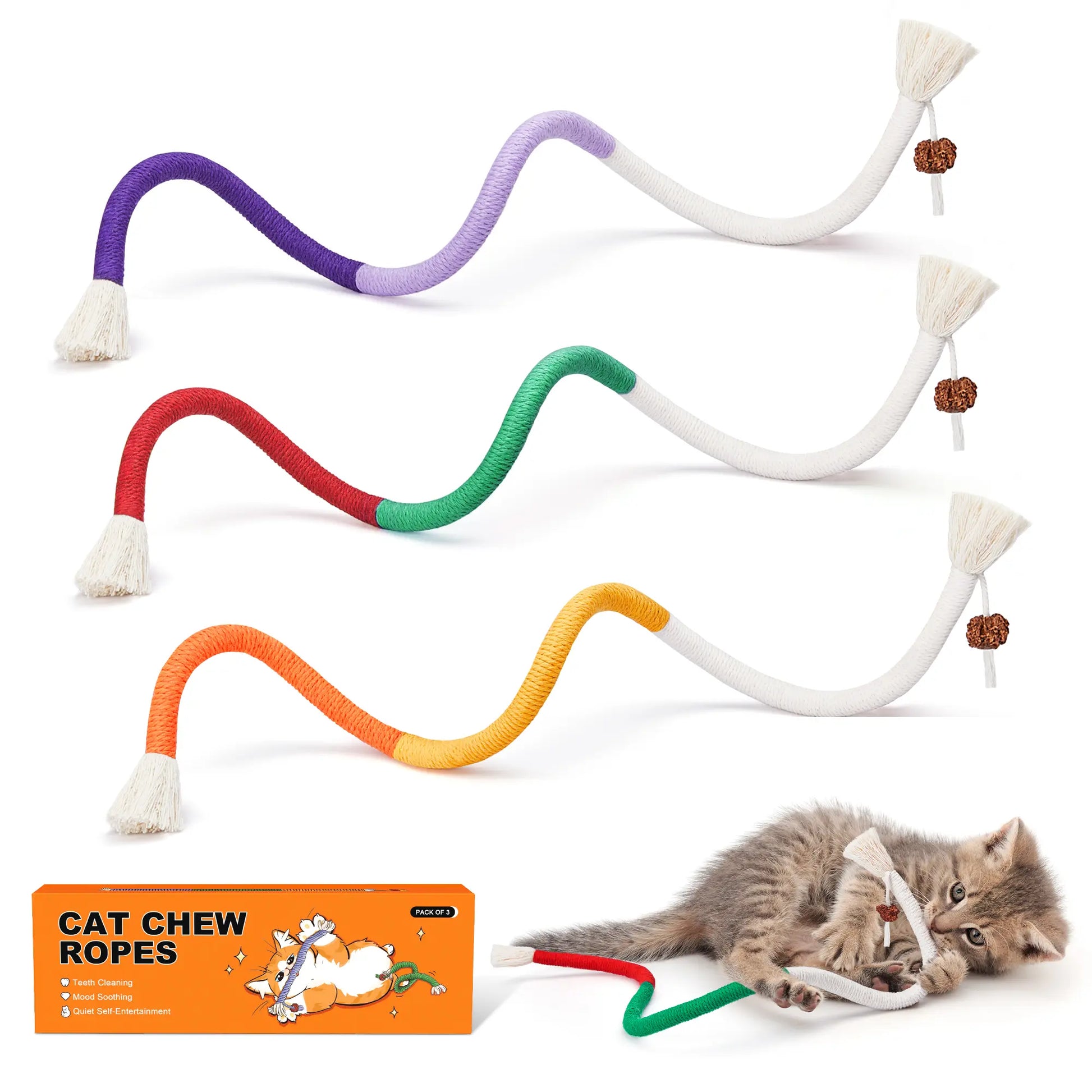     Potaroma Cat Chew Rope Toys – 3-Piece Dental Play Set for Kittens