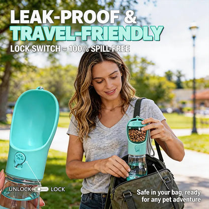     3-in-1 Portable Pet Water Bottle – Leak-Proof Travel Feeder with Poop Bag Holder