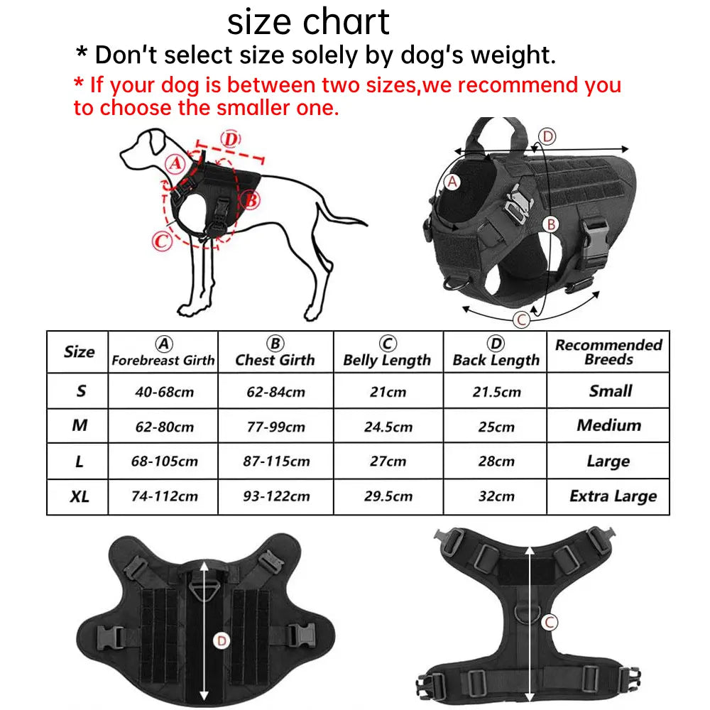 Heavy-Duty Tactical Dog Harness and Control Training Collar Set with Bungee Leash, No-Pull Military Vest for Walking, Hunting, and Training