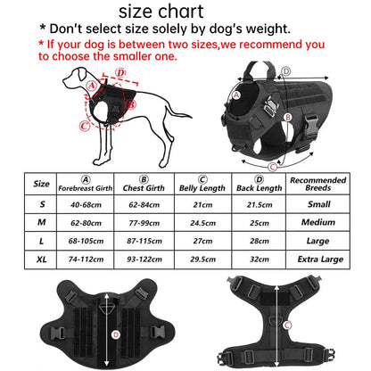 Heavy-Duty Tactical Dog Harness and Control Training Collar Set with Bungee Leash, No-Pull Military Vest for Walking, Hunting, and Training
