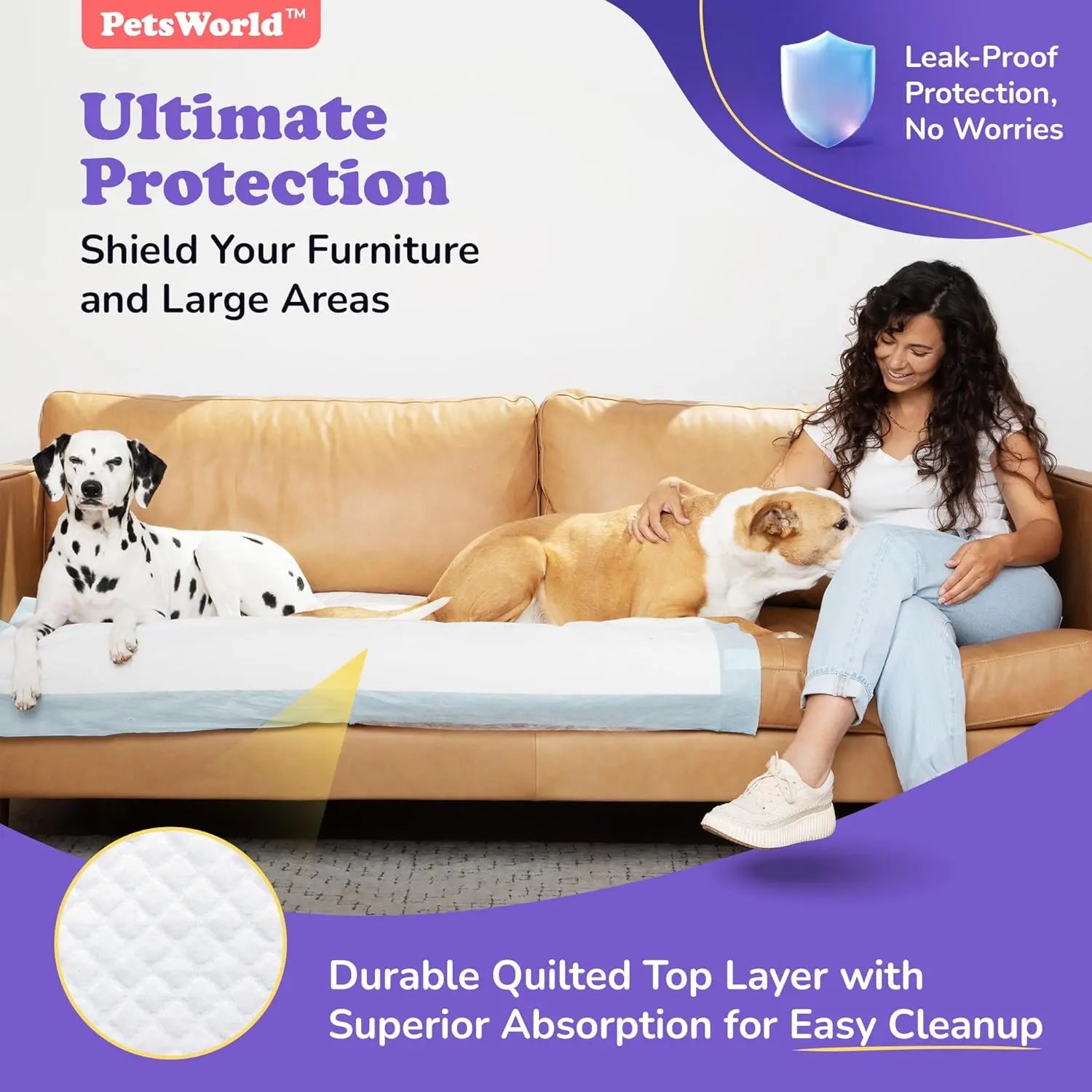PETSWORLD Extra Large Dog Training and Potty Pads, 37x54 Inches - Durable, Leak-Proof Backing with Optional Adhesive Tape
