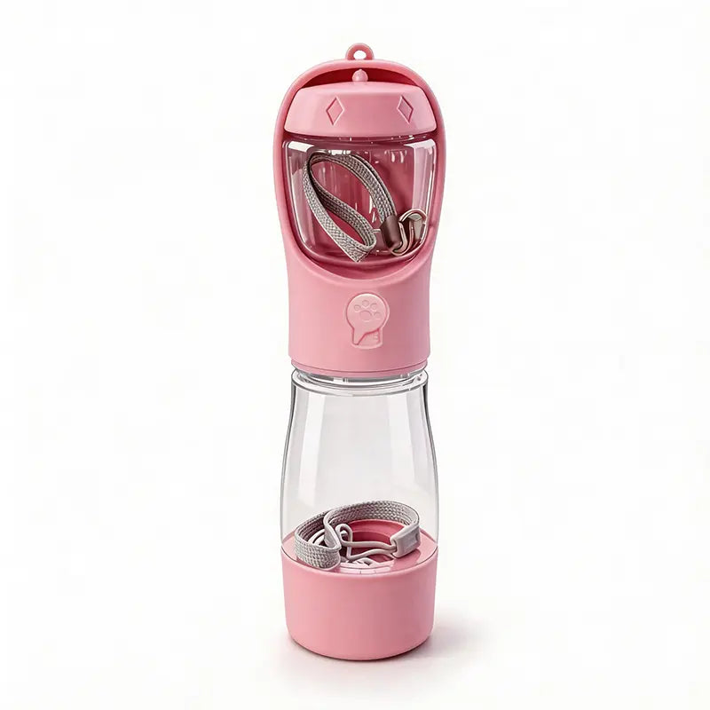     3-in-1 Portable Pet Water Bottle – Leak-Proof Travel Feeder with Poop Bag Holder