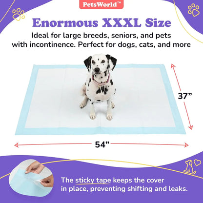 PETSWORLD Extra Large Dog Training and Potty Pads, 37x54 Inches - Durable, Leak-Proof Backing with Optional Adhesive Tape