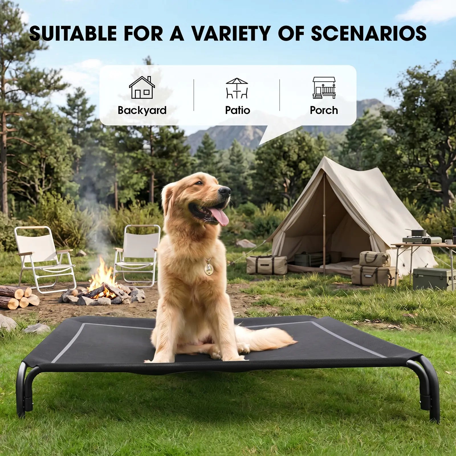 VALUXE Elevated Dog Bed for Large Dogs - Cooling Pet Cot with Breathable Mesh and Durable Frame, Easy to Clean Raised Pet Mat for Indoor and Outdoor Use